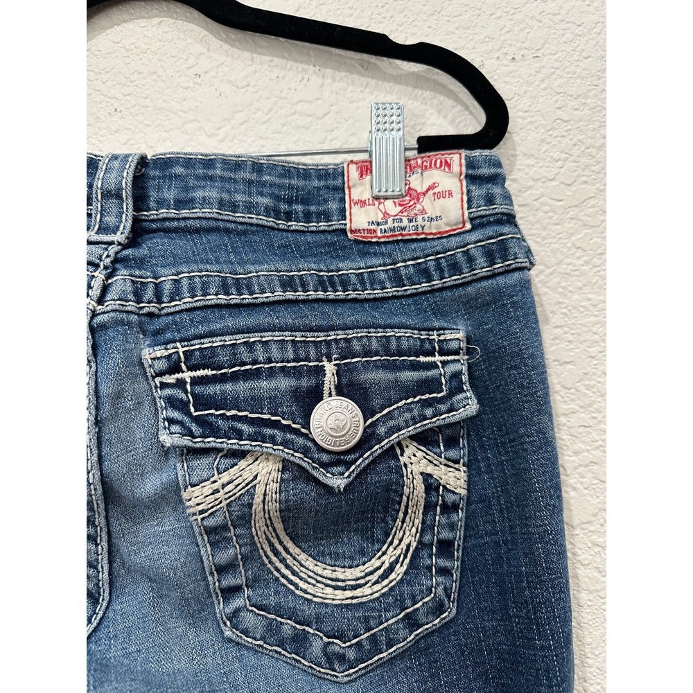 True Religion Joey Rainbow Flare Jeans Medium Wash Blue Stitch 29